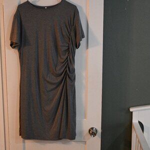 Gray Side Ruched Tshirt Dress